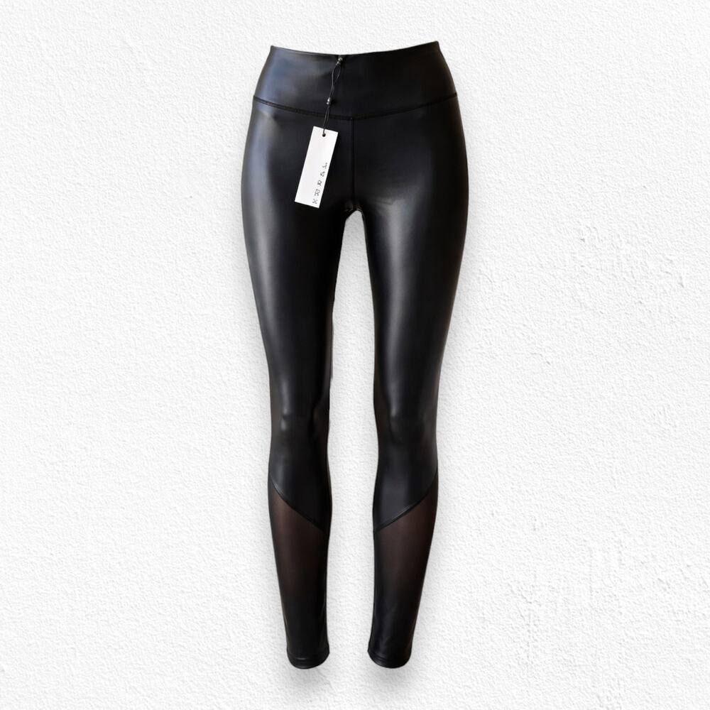 Koral Black Shiny Mesh Detail Verona Infinity High Rise Leggings Size XS NWT